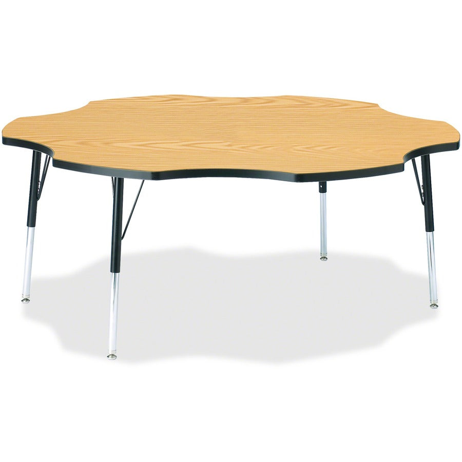 Jonti-Craft Berries Adult Black Edge Six-leaf Table - Black Oak, Laminated Top - Four Leg Base - 4 Legs - Height Adjustable - 24" to 31" Adjustment x 1.13" Table Top Thickness x 60" Table Top Diameter - 31" Height - Educational Environment - Assembly R...