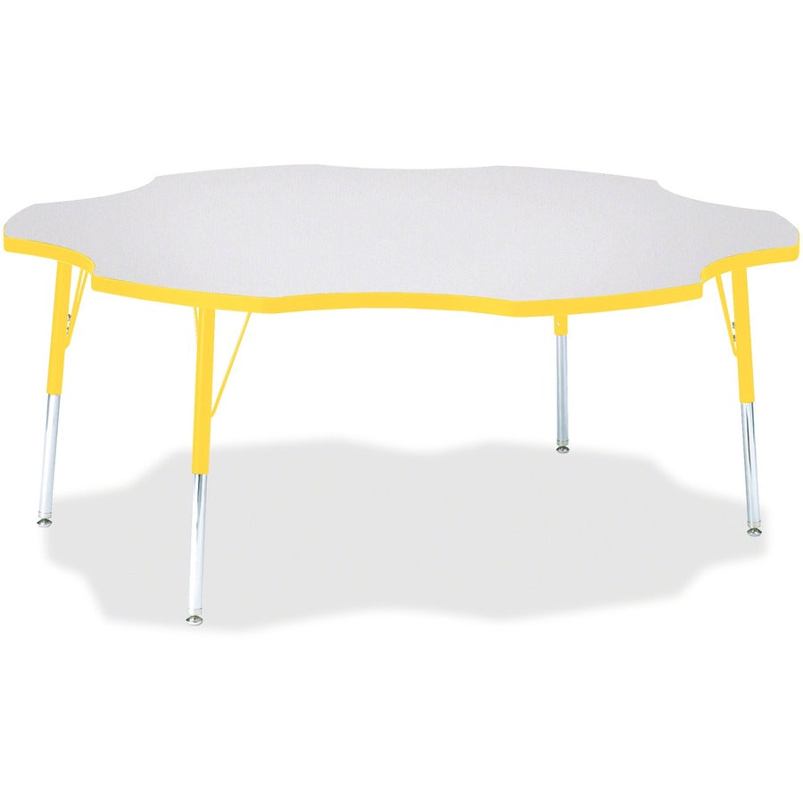 Jonti-Craft Berries Prism Six-Leaf Student Table - Laminated, Yellow Top - Four Leg Base - 4 Legs - Height Adjustable - 24" to 31" Adjustment x 1.13" Table Top Thickness x 60" Table Top Diameter - 31" Height - Educational Environment - Assembly Require...