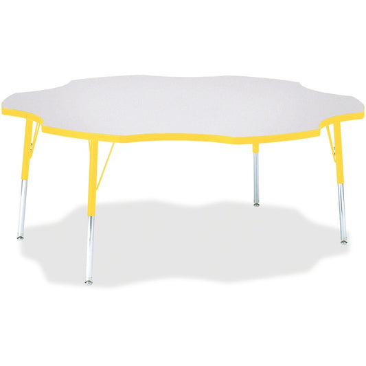 Jonti-Craft Berries Prism Six-Leaf Student Table - Laminated, Yellow Top - Four Leg Base - 4 Legs - Height Adjustable - 24" to 31" Adjustment x 1.13" Table Top Thickness x 60" Table Top Diameter - 31" Height - Educational Environment - Assembly Require...