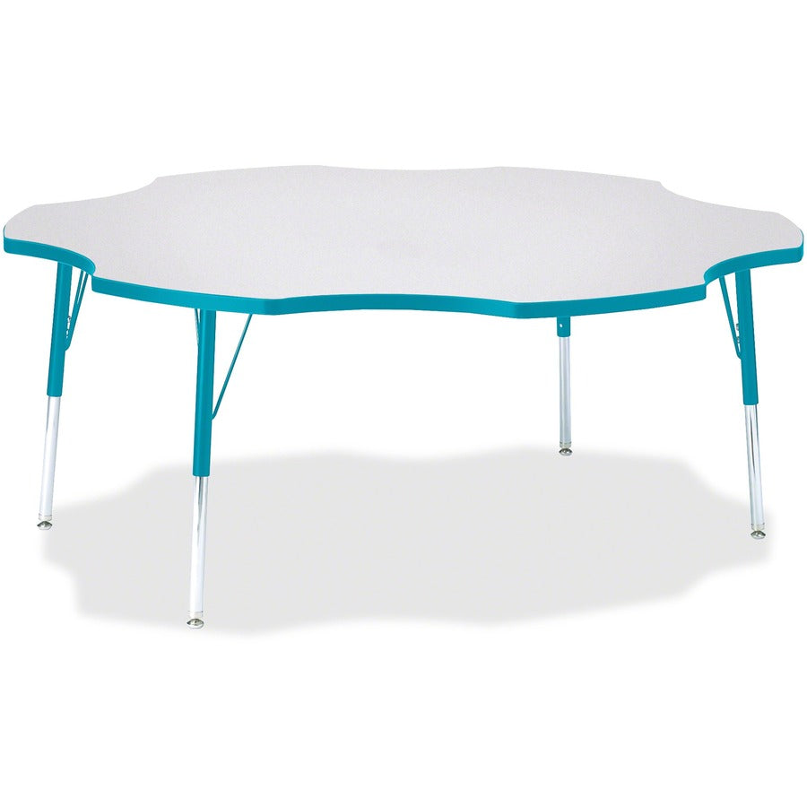Jonti-Craft Berries Prism Six-Leaf Student Table - Laminated, Teal Top - Four Leg Base - 4 Legs - Height Adjustable - 24" to 31" Adjustment x 1.13" Table Top Thickness x 60" Table Top Diameter - 31" Height - Educational Environment - Assembly Required...
