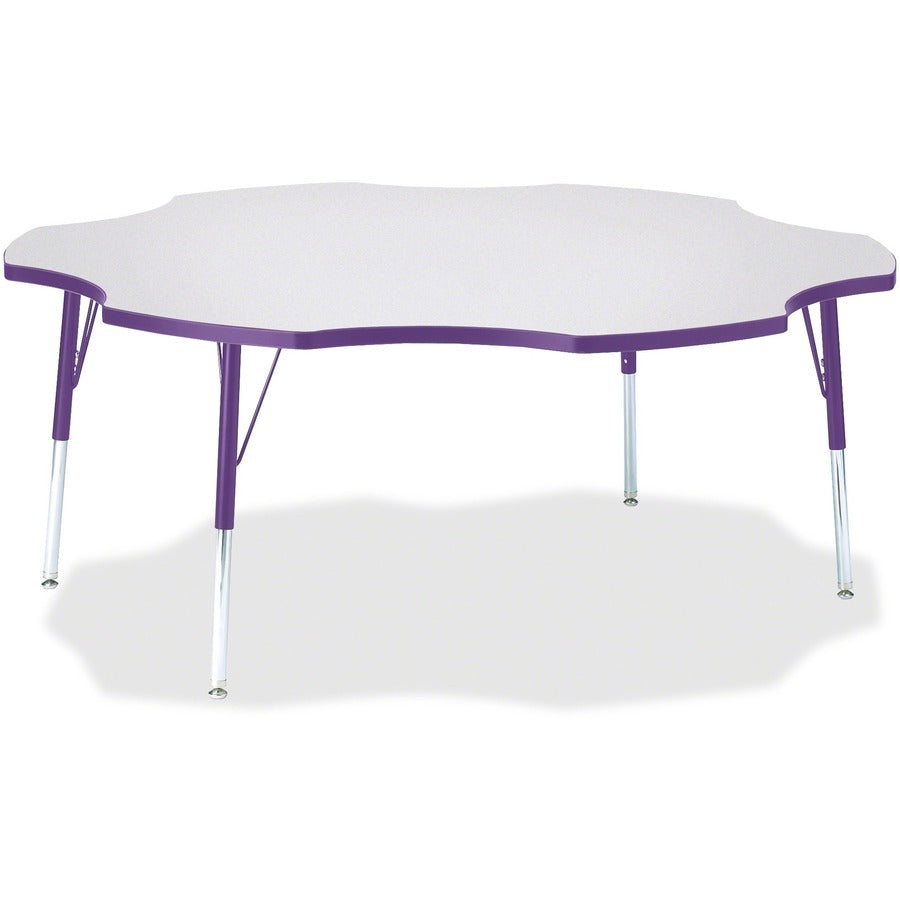 Jonti-Craft Berries Prism Six-Leaf Student Table - Laminated, Purple Top - Four Leg Base - 4 Legs - Height Adjustable - 24" to 31" Adjustment x 1.13" Table Top Thickness x 60" Table Top Diameter - 31" Height - Educational Environment - Assembly Require...