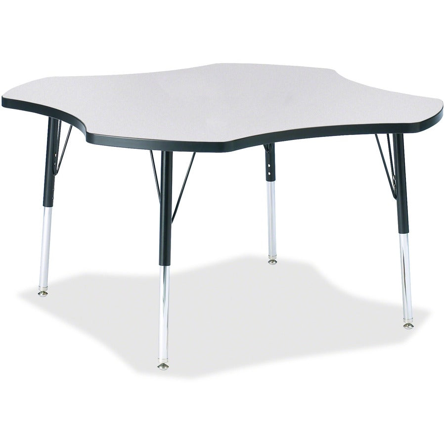 Jonti-Craft Berries Elementary Height Prism Four-Leaf Table - Black, Laminated Top - Four Leg Base - 4 Legs - Height Adjustable - 15" to 24" Adjustment x 1.13" Table Top Thickness x 48" Table Top Diameter - 24" Height - Educational Environment - Assemb...