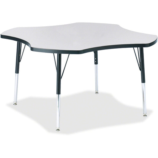 Jonti-Craft Berries Elementary Height Prism Four-Leaf Table - Black, Laminated Top - Four Leg Base - 4 Legs - Height Adjustable - 15" to 24" Adjustment x 1.13" Table Top Thickness x 48" Table Top Diameter - 24" Height - Educational Environment - Assemb...