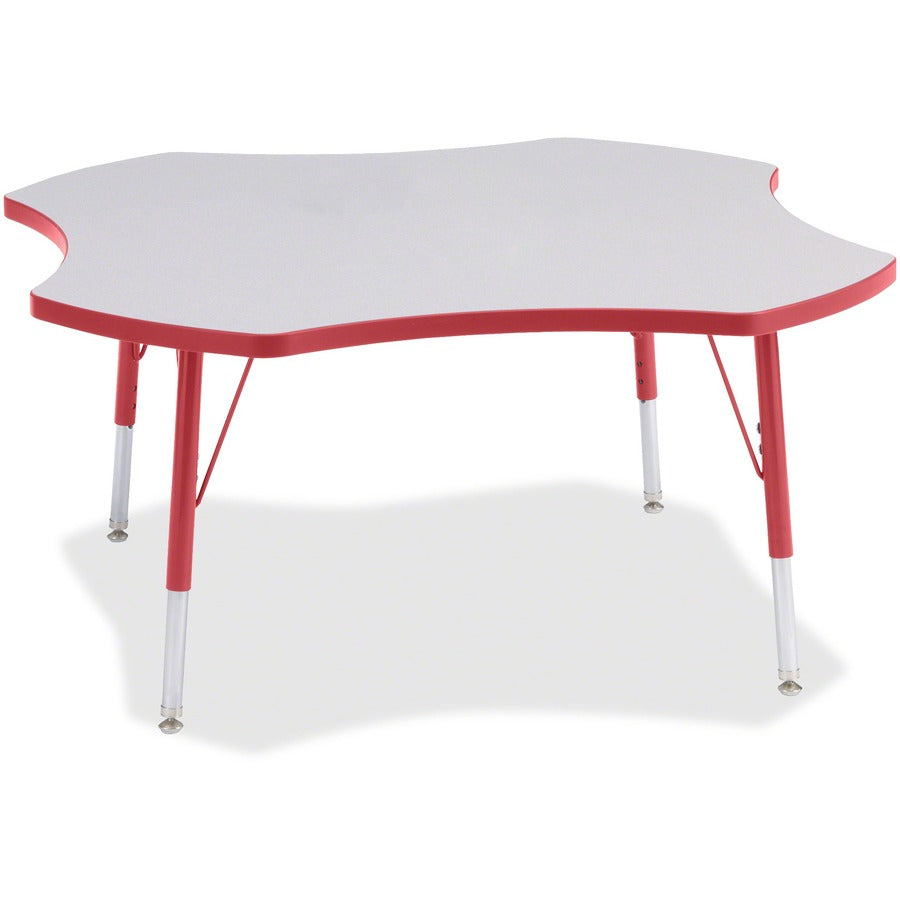 Jonti-Craft Berries Elementary Height Prism Four-Leaf Table - Laminated, Red Top - Four Leg Base - 4 Legs - Height Adjustable - 15" to 24" Adjustment x 1.13" Table Top Thickness x 48" Table Top Diameter - 24" Height - Educational Environment - Assembly...