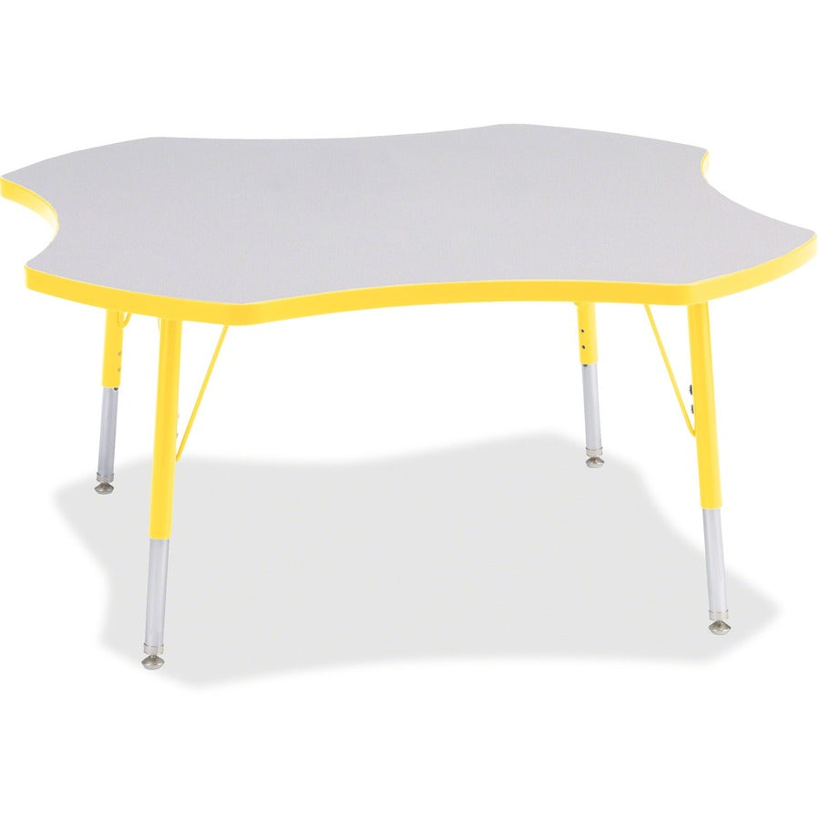 Jonti-Craft Berries Elementary Height Prism Four-Leaf Table - Laminated, Yellow Top - Four Leg Base - 4 Legs - Height Adjustable - 15" to 24" Adjustment x 1.13" Table Top Thickness x 48" Table Top Diameter - 24" Height - Educational Environment - Assem...
