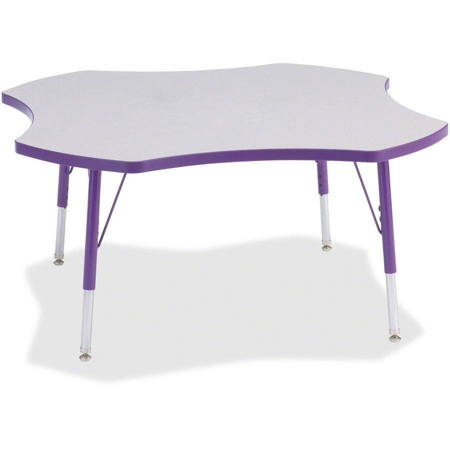 Jonti-Craft Berries Elementary Height Prism Four-Leaf Table - Laminated, Purple Top - Four Leg Base - 4 Legs - Height Adjustable - 15" to 24" Adjustment x 1.13" Table Top Thickness x 48" Table Top Diameter - 24" Height - Educational Environment - Assem...