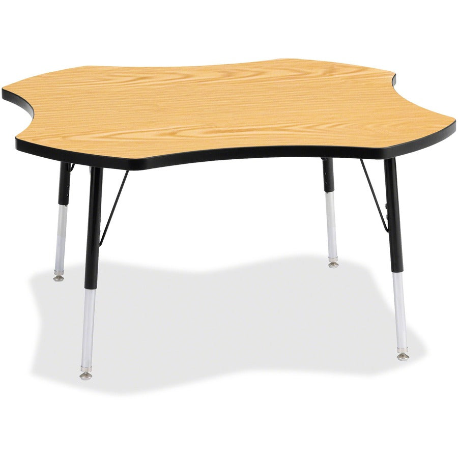 Jonti-Craft Berries Adult Black Edge Four-leaf Table - Black Oak, Laminated Top - Four Leg Base - 4 Legs - Height Adjustable - 24" to 31" Adjustment x 1.13" Table Top Thickness x 48" Table Top Diameter - 31" Height - Educational Environment - Assembly...