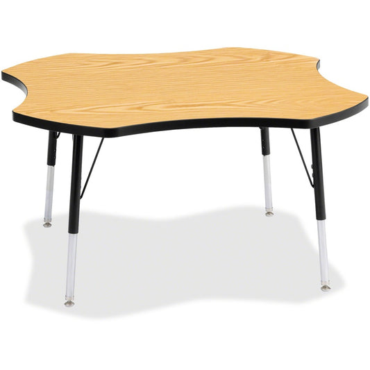 Jonti-Craft Berries Adult Black Edge Four-leaf Table - Black Oak, Laminated Top - Four Leg Base - 4 Legs - Height Adjustable - 24" to 31" Adjustment x 1.13" Table Top Thickness x 48" Table Top Diameter - 31" Height - Educational Environment - Assembly...
