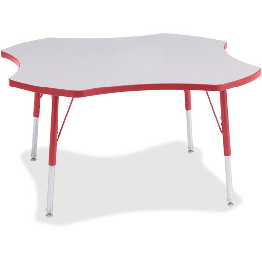 Jonti-Craft Berries Prism Four-Leaf Student Table - Laminated, Red Top - Four Leg Base - 4 Legs - Height Adjustable - 24" to 31" Adjustment x 1.13" Table Top Thickness x 48" Table Top Diameter - 31" Height - Educational Environment - Assembly Required...