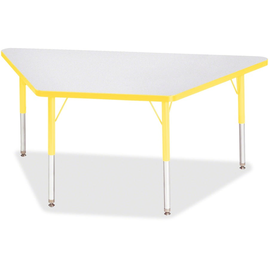 Jonti-Craft Berries Elementary Height Prism Edge Trapezoid Table - Laminated Trapezoid, Yellow Top - Four Leg Base - 4 Legs - Height Adjustable - 15" to 24" Adjustment - 60" Table Top Length x 30" Table Top Width x 1.13" Table Top Thickness - 24" Heigh...
