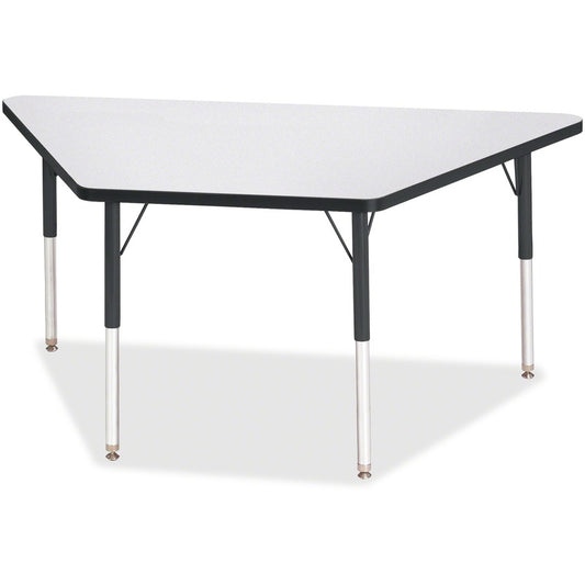 Jonti-Craft Berries Adult-Size Gray Laminate Trapezoid Table - Black Trapezoid, Laminated Top - Four Leg Base - 4 Legs - Height Adjustable - 24" to 31" Adjustment - 60" Table Top Length x 30" Table Top Width x 1.13" Table Top Thickness - 31" Height - E...