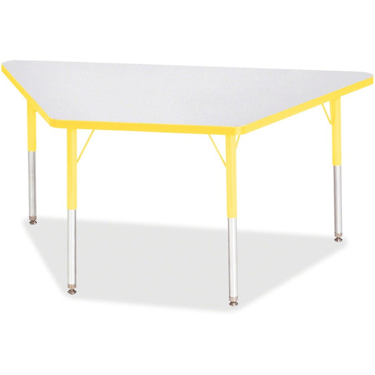 Jonti-Craft Berries Adult-Size Gray Laminate Trapezoid Table - Laminated Trapezoid, Yellow Top - Four Leg Base - 4 Legs - Height Adjustable - 24" to 31" Adjustment - 60" Table Top Length x 30" Table Top Width x 1.13" Table Top Thickness - 31" Height...