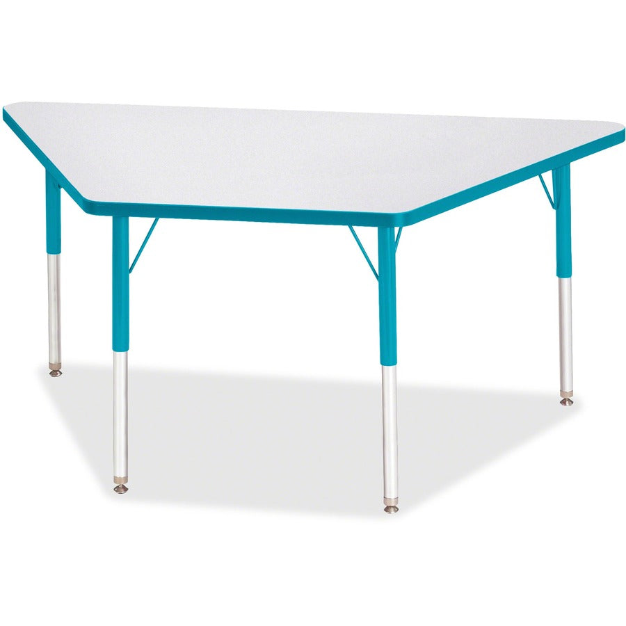 Jonti-Craft Berries Adult-Size Gray Laminate Trapezoid Table - Laminated Trapezoid, Teal Top - Four Leg Base - 4 Legs - Height Adjustable - 24" to 31" Adjustment - 60" Table Top Length x 30" Table Top Width x 1.13" Table Top Thickness - 31" Height - Ed...