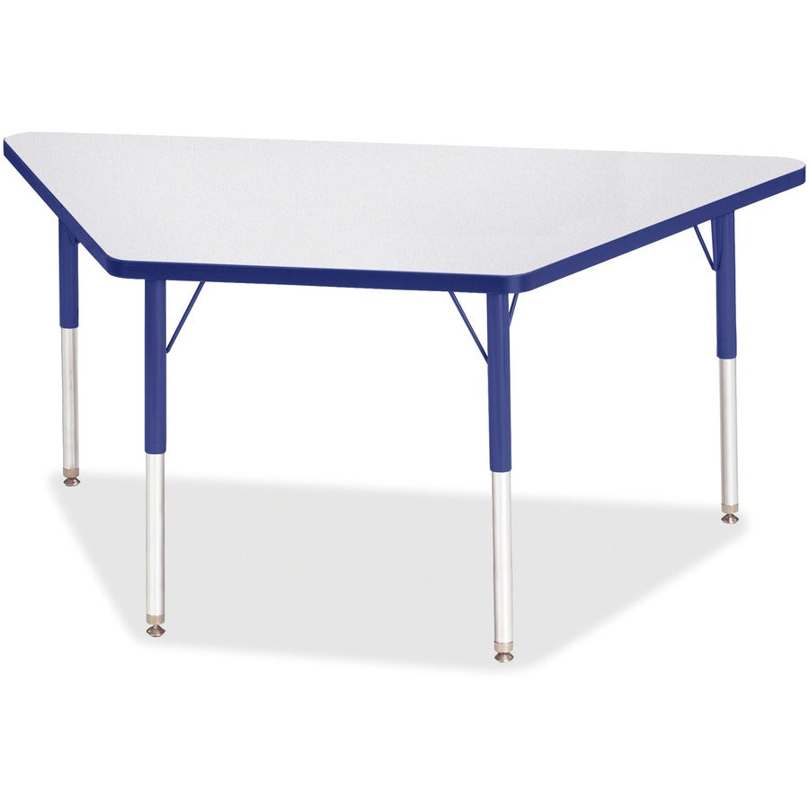 Jonti-Craft Berries Adult-Size Gray Laminate Trapezoid Table - Gray Trapezoid, Laminated Top - Four Leg Base - 4 Legs - Height Adjustable - 24" to 31" Adjustment - 60" Table Top Length x 30" Table Top Width x 1.13" Table Top Thickness - 31" Height - Ed...