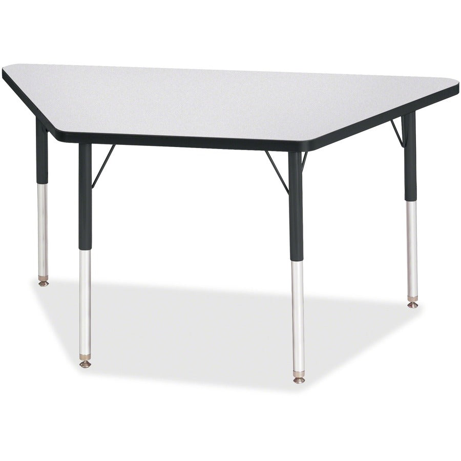 Jonti-Craft Berries Adult-Size Gray Laminate Trapezoid Table - Black Trapezoid, Laminated Top - Four Leg Base - 4 Legs - Height Adjustable - 24" to 31" Adjustment - 48" Table Top Length x 24" Table Top Width x 1.13" Table Top Thickness - 31" Height - E...