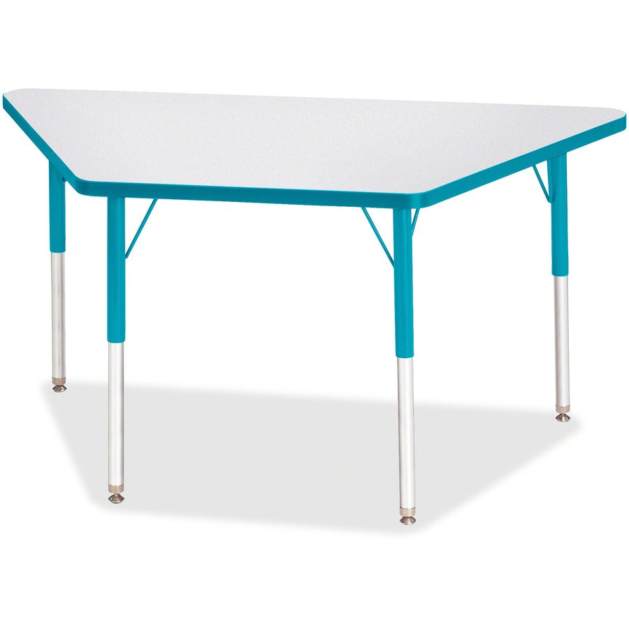 Jonti-Craft Berries Adult-Size Gray Laminate Trapezoid Table - Laminated Trapezoid, Teal Top - Four Leg Base - 4 Legs - Height Adjustable - 24" to 31" Adjustment - 48" Table Top Length x 24" Table Top Width x 1.13" Table Top Thickness - 31" Height - Ed...