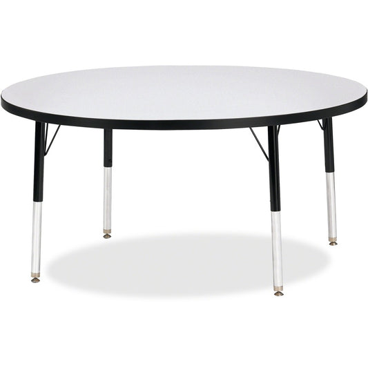 Jonti-Craft Berries Elementary Height Color Edge Round Table - Black Round Top - Four Leg Base - 4 Legs - Height Adjustable - 15" to 24" Adjustment x 1.13" Table Top Thickness x 48" Table Top Diameter - 24" Height - Art, Craft - Assembly Required - Fre...