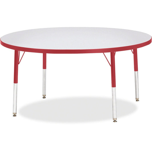 Jonti-Craft Berries Elementary Height Color Edge Round Table - Red Round Top - Four Leg Base - 4 Legs - Height Adjustable - 15" to 24" Adjustment x 1.13" Table Top Thickness x 48" Table Top Diameter - 24" Height - Art, Craft - Assembly Required - Freck...