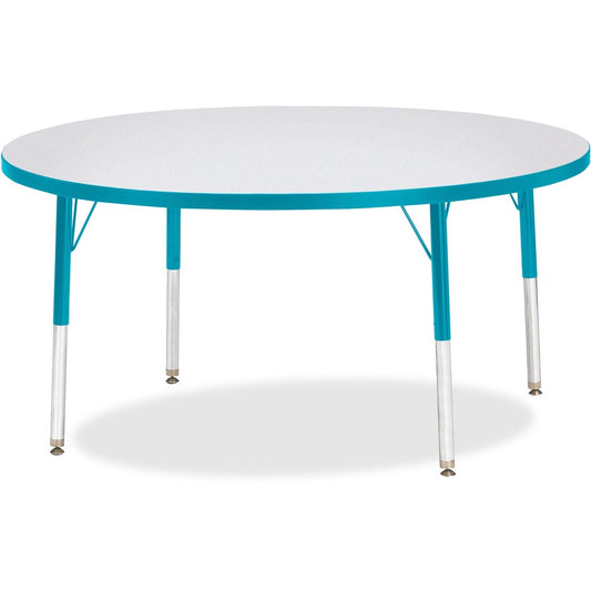Jonti-Craft Berries Elementary Height Color Edge Round Table - Teal Round Top - Four Leg Base - 4 Legs - Height Adjustable - 15" to 24" Adjustment x 1.13" Table Top Thickness x 48" Table Top Diameter - 24" Height - Art, Craft - Assembly Required - Frec...