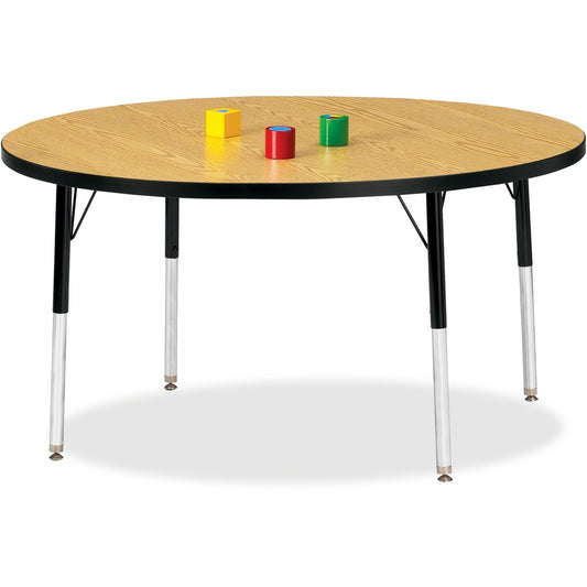 Jonti-Craft Berries Adult Height Color Top Round Table - Black Oak Round, Laminated Top - Four Leg Base - 4 Legs - Height Adjustable - 24" to 31" Adjustment x 1.13" Table Top Thickness x 48" Table Top Diameter - 31" Height - Art, Craft - Assembly Requi...