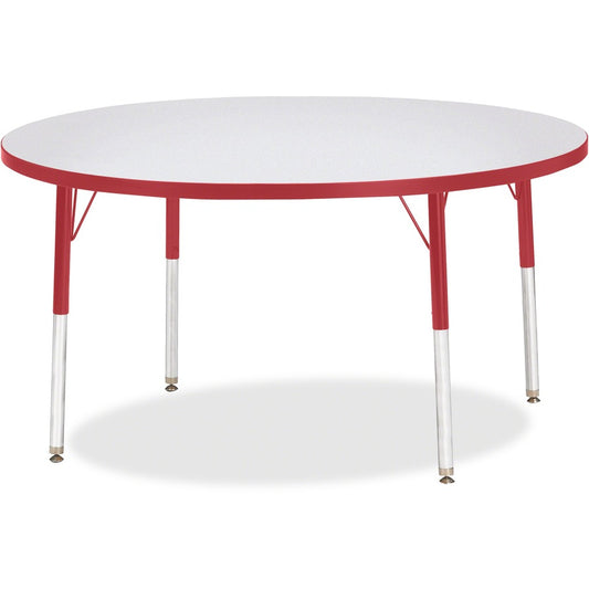 Jonti-Craft Berries Adult Height Color Edge Round Table - Laminated Round, Red Top - Four Leg Base - 4 Legs - Height Adjustable - 24" to 31" Adjustment x 1.13" Table Top Thickness x 48" Table Top Diameter - 31" Height - Art, Craft - Assembly Required...