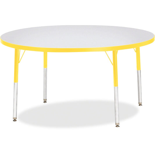 Jonti-Craft Berries Adult Height Color Edge Round Table - Laminated Round, Yellow Top - Four Leg Base - 4 Legs - Height Adjustable - 24" to 31" Adjustment x 1.13" Table Top Thickness x 48" Table Top Diameter - 31" Height - Art, Craft - Assembly Require...