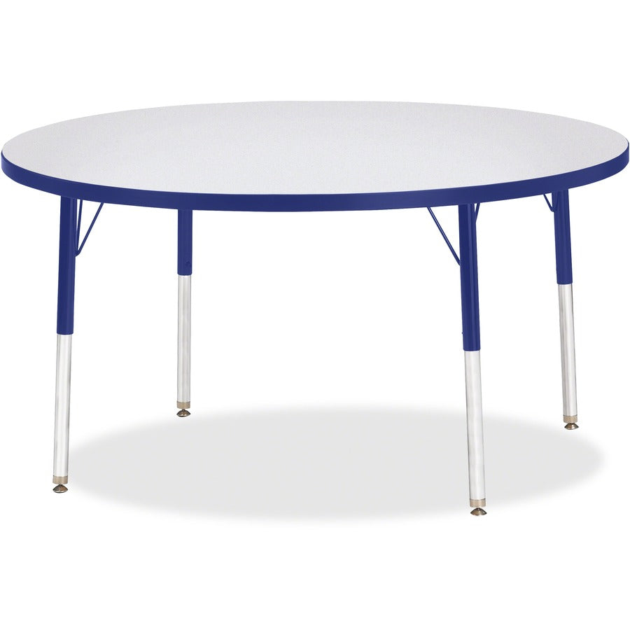 Jonti-Craft Berries Adult Height Color Edge Round Table - Gray Round, Laminated Top - Four Leg Base - 4 Legs - Height Adjustable - 24" to 31" Adjustment x 1.13" Table Top Thickness x 48" Table Top Diameter - 31" Height - Art, Craft - Assembly Required...
