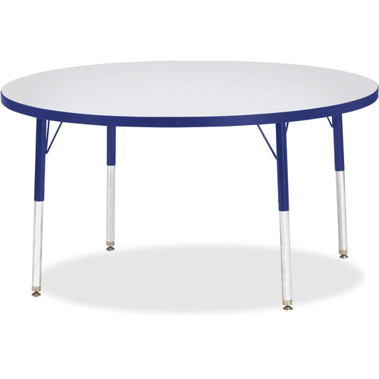 Jonti-Craft Berries Adult Height Color Edge Round Table - Gray Round, Laminated Top - Four Leg Base - 4 Legs - Height Adjustable - 24" to 31" Adjustment x 1.13" Table Top Thickness x 48" Table Top Diameter - 31" Height - Art, Craft - Assembly Required...