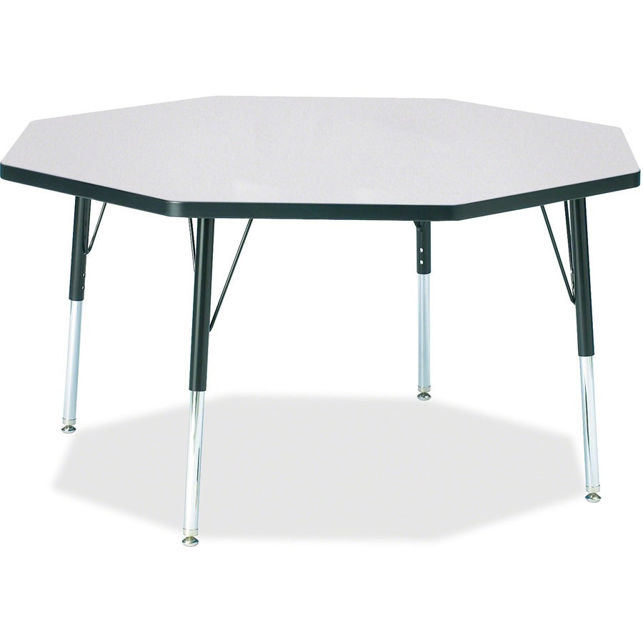 Berries Berries Elementary Height Color Edge Octagon Table - Gray Octagonal Top - Four Leg Base - 4 Legs - Height Adjustable - 15" to 24" Adjustment x 1.13" Table Top Thickness x 48" Table Top Diameter - 24" Height - Art, Craft - Assembly Required - Po...
