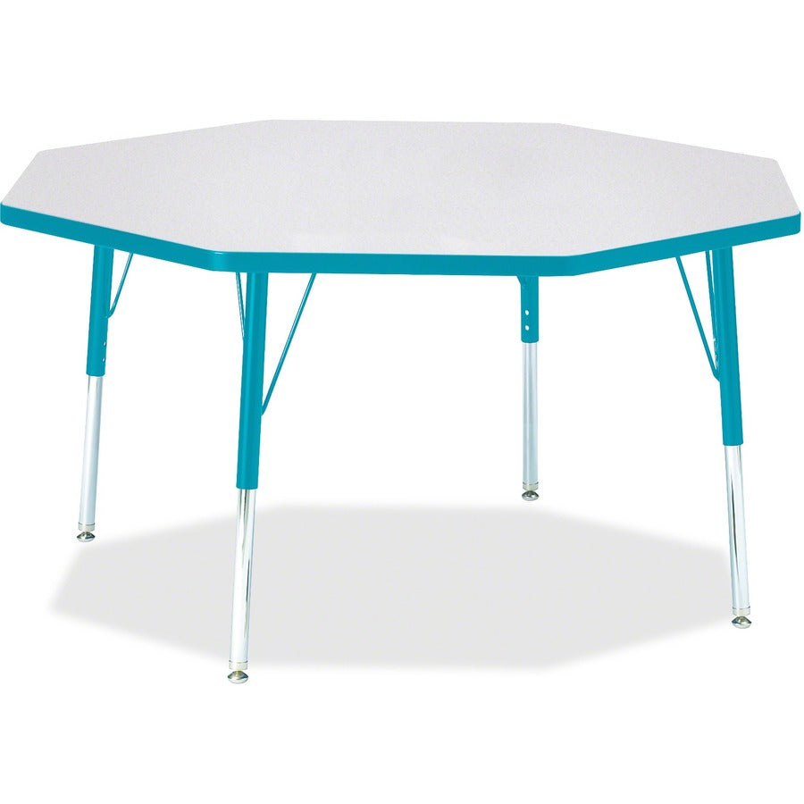 Jonti-Craft Berries Elementary Height Color Edge Octagon Table - Laminated Octagonal, Teal Top - Four Leg Base - 4 Legs - Height Adjustable - 15" to 24" Adjustment x 1.13" Table Top Thickness x 48" Table Top Diameter - 24" Height - Art, Craft - Assembl...