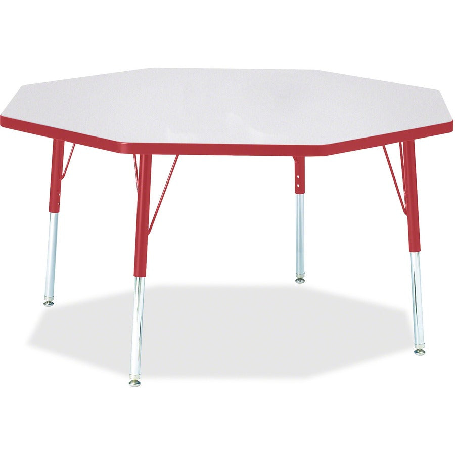 Berries Berries Adult Height Color Edge Octagon Table - Gray Octagonal Top - Four Leg Base - 4 Legs - Height Adjustable - 24" to 31" Adjustment x 1.13" Table Top Thickness x 48" Table Top Diameter - 31" Height - Art, Craft - Assembly Required - Powder...