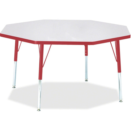 Berries Berries Adult Height Color Edge Octagon Table - Gray Octagonal Top - Four Leg Base - 4 Legs - Height Adjustable - 24" to 31" Adjustment x 1.13" Table Top Thickness x 48" Table Top Diameter - 31" Height - Art, Craft - Assembly Required - Powder...