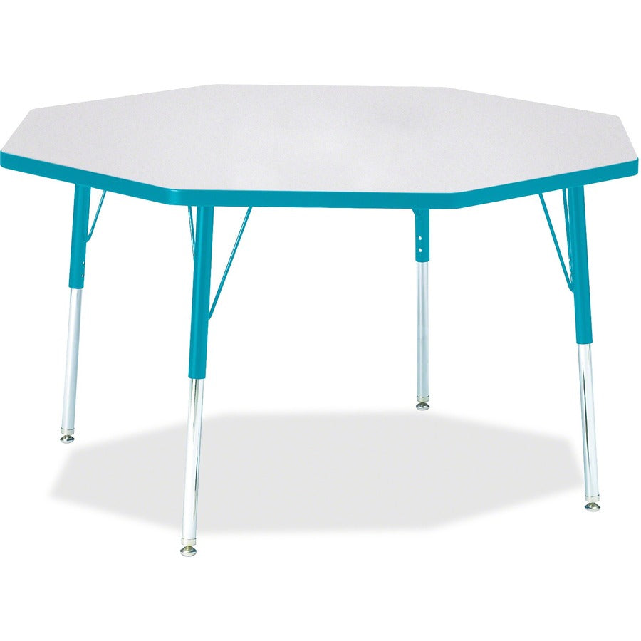 Jonti-Craft Berries Adult Height Color Edge Octagon Table - Laminated Octagonal, Teal Top - Four Leg Base - 4 Legs - Height Adjustable - 24" to 31" Adjustment x 1.13" Table Top Thickness x 48" Table Top Diameter - 31" Height - Art, Craft - Assembly Req...