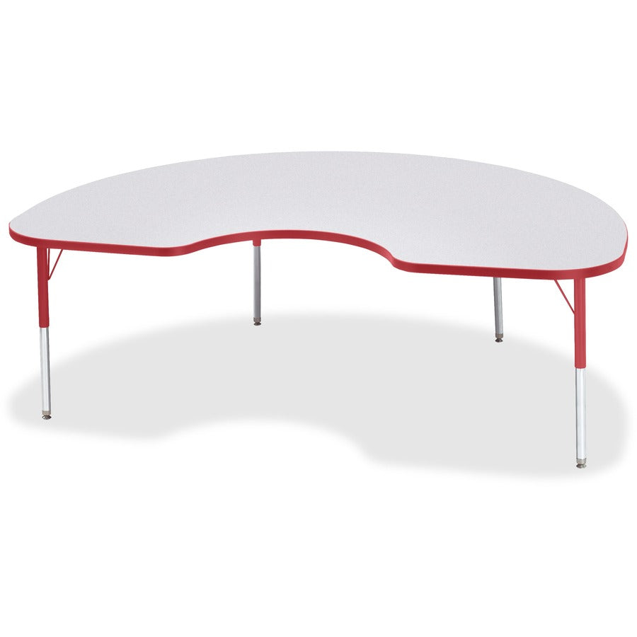 Jonti-Craft Berries Elementary Height Color Edge Kidney Table - Laminated Kidney-shaped, Red Top - Four Leg Base - 4 Legs - Height Adjustable - 15" to 24" Adjustment - 72" Table Top Length x 48" Table Top Width x 1.13" Table Top Thickness - 24" Height...