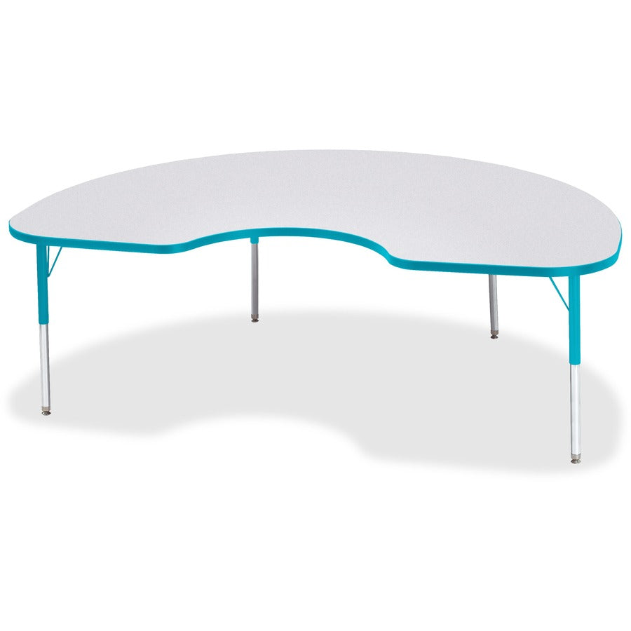 Jonti-Craft Berries Elementary Height Color Edge Kidney Table - Laminated Kidney-shaped, Teal Top - Four Leg Base - 4 Legs - Height Adjustable - 15" to 24" Adjustment - 72" Table Top Length x 48" Table Top Width x 1.13" Table Top Thickness - 24" Height...