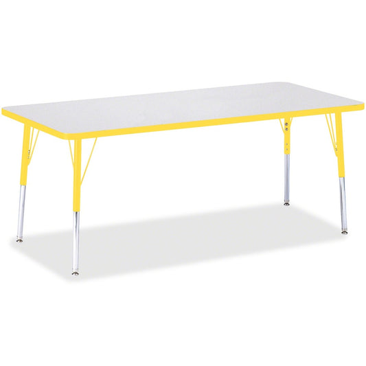 Jonti-Craft Berries Elementary Height Color Edge Rectangle Table - Gray Rectangle Top - Four Leg Base - 4 Legs - Height Adjustable - 15" to 24" Adjustment - 72" Table Top Length x 30" Table Top Width x 1.13" Table Top Thickness - 24" Height - Art, Craf...