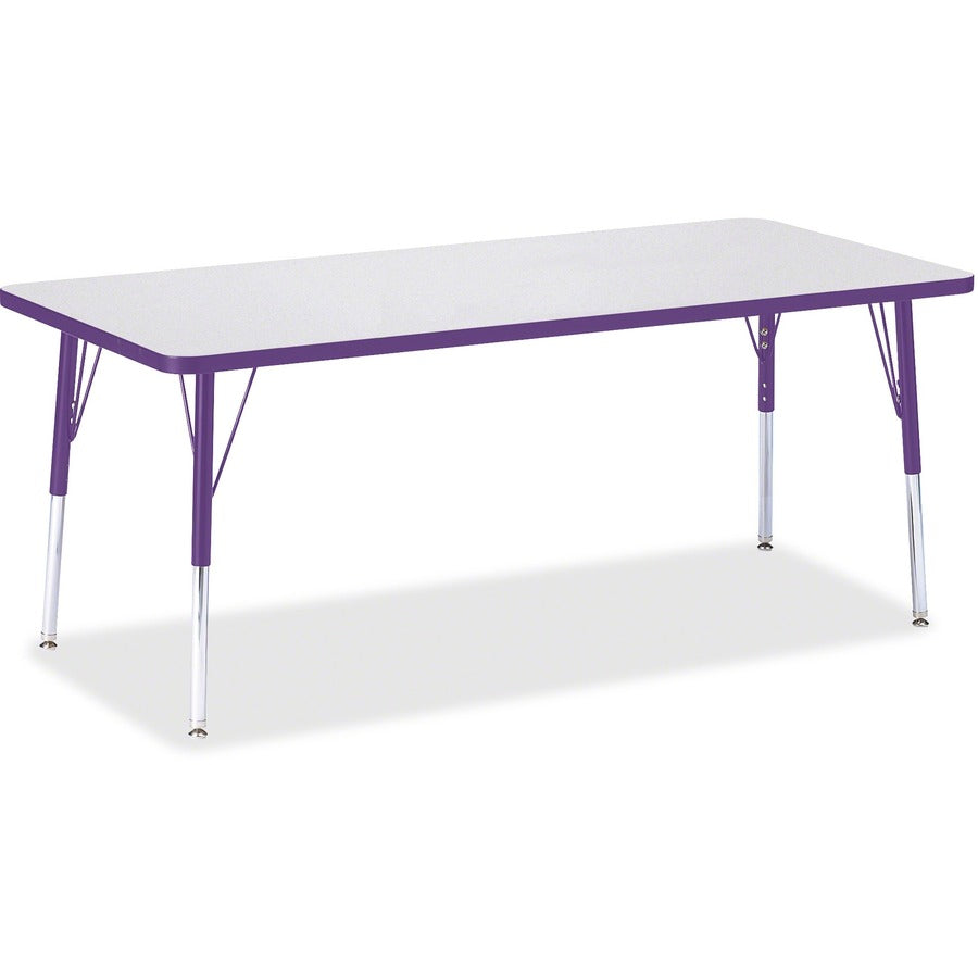 Jonti-Craft Berries Elementary Height Color Edge Rectangle Table - Gray Rectangle Top - Four Leg Base - 4 Legs - Height Adjustable - 15" to 24" Adjustment - 72" Table Top Length x 30" Table Top Width x 1.13" Table Top Thickness - 24" Height - Art, Craf...