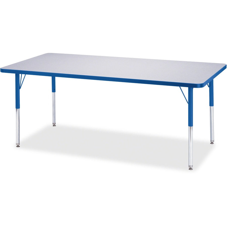 Jonti-Craft Berries Elementary Height Color Edge Rectangle Table - Blue Rectangle Top - Four Leg Base - 4 Legs - Height Adjustable - 15" to 24" Adjustment - 72" Table Top Length x 30" Table Top Width x 1.13" Table Top Thickness - 24" Height - Art, Craf...