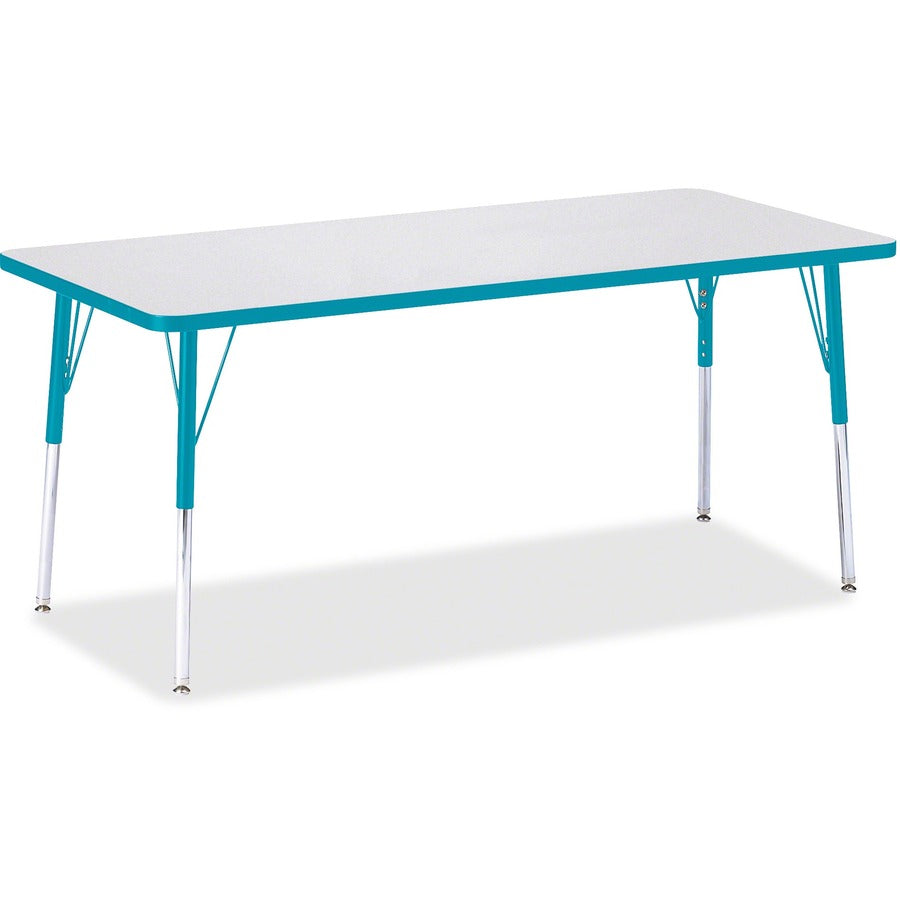 Jonti-Craft Berries Adult Height Color Edge Rectangle Table - Laminated Rectangle, Teal Top - Four Leg Base - 4 Legs - Height Adjustable - 24" to 31" Adjustment - 72" Table Top Length x 30" Table Top Width x 1.13" Table Top Thickness - 31" Height - Art...