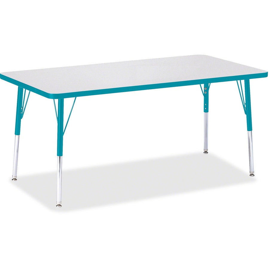 Jonti-Craft Berries Adult Height Color Edge Rectangle Table - Laminated Rectangle, Teal Top - Four Leg Base - 4 Legs - Height Adjustable - 24" to 31" Adjustment - 60" Table Top Length x 30" Table Top Width x 1.13" Table Top Thickness - 31" Height - Art...
