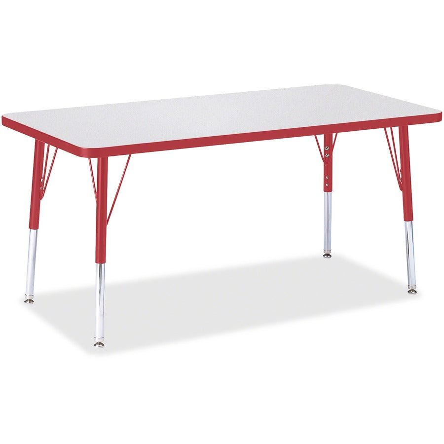 Jonti-Craft Berries Elementary Height Color Edge Rectangle Table - Gray Rectangle Top - Four Leg Base - 4 Legs - Height Adjustable - 15" to 24" Adjustment - 48" Table Top Length x 24" Table Top Width x 1.13" Table Top Thickness - 24" Height - Art, Craf...
