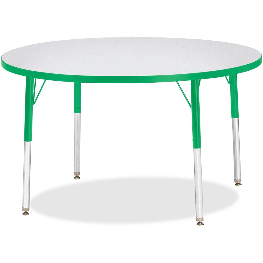 Jonti-Craft Berries Elementary Height Color Edge Round Table - Gray Round Top - Four Leg Base - 4 Legs - Height Adjustable - 24" to 31" Adjustment x 1.13" Table Top Thickness x 42" Table Top Diameter - Art, Craft - Assembly Required - Freckled Gray Lam...