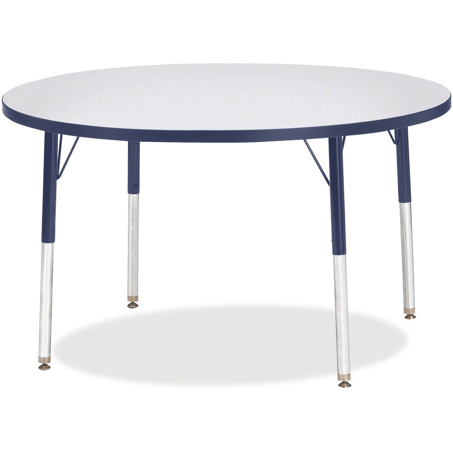 Jonti-Craft Berries Elementary Height Color Edge Round Table - Gray Round Top - Four Leg Base - 4 Legs - Height Adjustable - 24" to 31" Adjustment x 1.13" Table Top Thickness x 42" Table Top Diameter - Art, Craft - Assembly Required - Freckled Gray Lam...