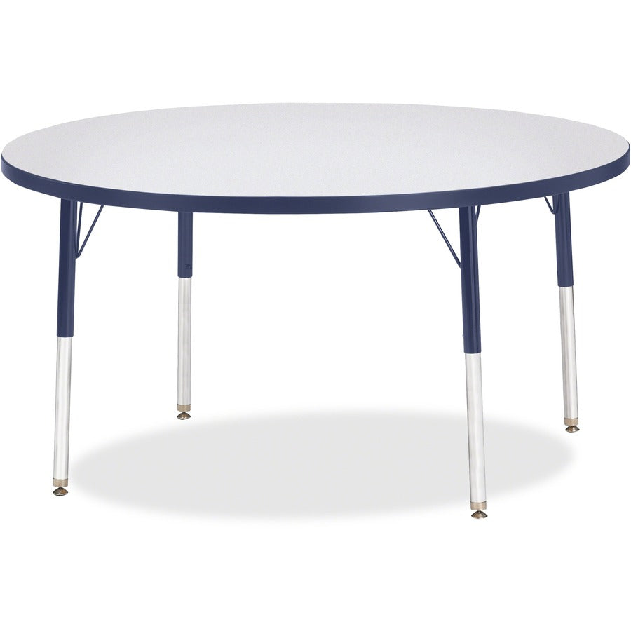 Jonti-Craft Berries Adult Height Color Edge Round Table - Laminated Round, Gray Top - Four Leg Base - 4 Legs - Height Adjustable - 24" to 31" Adjustment x 1.13" Table Top Thickness x 48" Table Top Diameter - 31" Height - Art, Craft - Assembly Required...