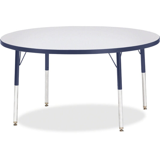 Jonti-Craft Berries Adult Height Color Edge Round Table - Laminated Round, Gray Top - Four Leg Base - 4 Legs - Height Adjustable - 24" to 31" Adjustment x 1.13" Table Top Thickness x 48" Table Top Diameter - 31" Height - Art, Craft - Assembly Required...