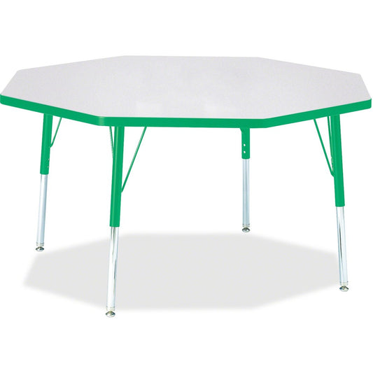 Jonti-Craft Berries Elementary Height Color Edge Octagon Table - Green Octagonal, Laminated Top - Four Leg Base - 4 Legs - Height Adjustable - 15" to 24" Adjustment x 1.13" Table Top Thickness x 48" Table Top Diameter - 24" Height - Art, Craft - Assemb...