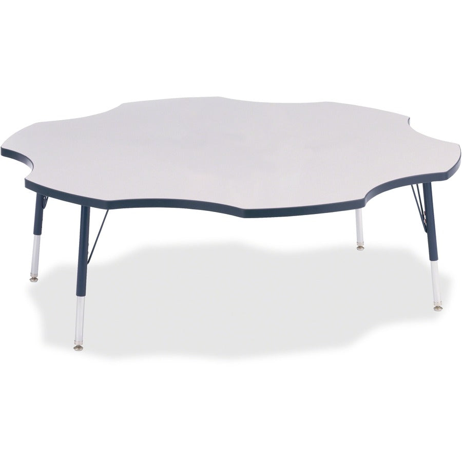 Jonti-Craft Berries Elementary Height Prism Six-Leaf Table - Laminated, Gray Top - Four Leg Base - 4 Legs - Height Adjustable - 15" to 24" Adjustment x 1.13" Table Top Thickness x 60" Table Top Diameter - 24" Height - Educational Environment - Assembly...