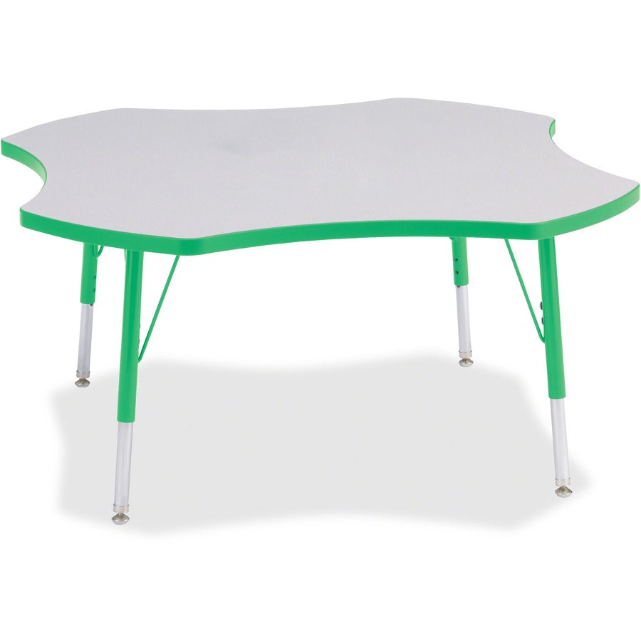 Jonti-Craft Berries Elementary Height Prism Four-Leaf Table - Green, Laminated Top - Four Leg Base - 4 Legs - Height Adjustable - 15" to 24" Adjustment x 1.13" Table Top Thickness x 48" Table Top Diameter - 24" Height - Educational Environment - Assemb...