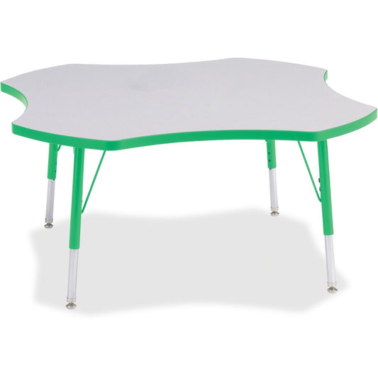 Jonti-Craft Berries Elementary Height Prism Four-Leaf Table - Green, Laminated Top - Four Leg Base - 4 Legs - Height Adjustable - 15" to 24" Adjustment x 1.13" Table Top Thickness x 48" Table Top Diameter - 24" Height - Educational Environment - Assemb...