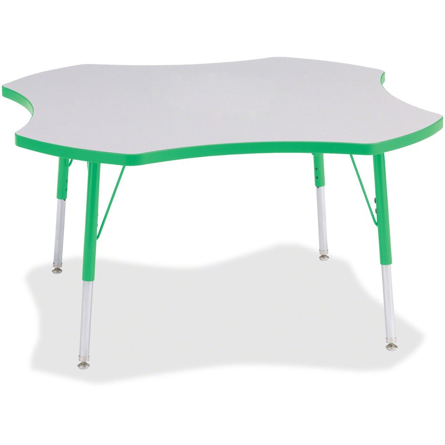 Jonti-Craft Berries Prism Four-Leaf Student Table - Green, Laminated Top - Four Leg Base - 4 Legs - Height Adjustable - 24" to 31" Adjustment x 1.13" Table Top Thickness x 48" Table Top Diameter - 31" Height - Educational Environment - Assembly Require...